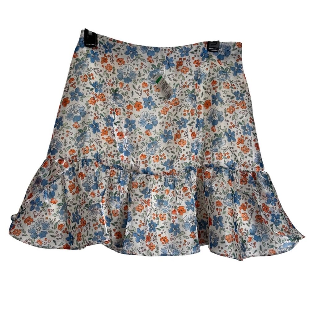 Wildfox Floral Print Mini Skirt Size Medium Shimmer Lined NWT
